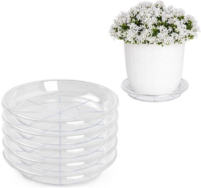 Plasticforte plantenpot onder schotel / opvang schaal - 5x - transparant - dia 18 cm - Kunststof - voor een pot met dia 23/25 cm - doorzichtig