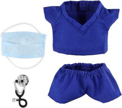 Poppendokter Outfit Set - Poppenkleding Dokter - Poppen Aankleden - Realistisch Uniform - Tot 17 cm Pop - Donkerblauw