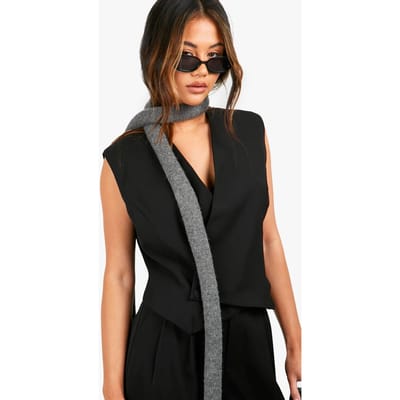 boohoo Dames Asymmetrisch vest met knopen aan de voorkant | Zwart | Maat: 36