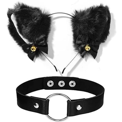 Kattenoortjes Strik Hoofdband Ketting Kattenklauw Handschoenen Cosplay Pluche Bel Haarband Vrouwen Meisje Maskerade Feest Hoofddeksel Haaraccessoires