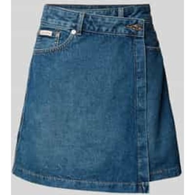 Jeansrok in wikkellook met labeldetail