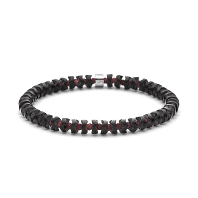 Frank 1967 - 7FB-0784 - kralenarmband heren - hematiet, granaat - rood, mat zwart - 6 mm / 3 mm - 19 cm