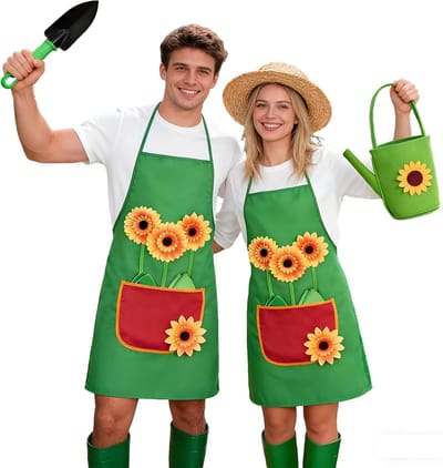 kostuum, zonnebloemen schort tuinman dames heren voor carnaval, kostuumfeesten en themafeesten