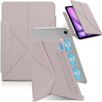 Beschermhoes voor iPad Air 11 Inch 2025 M3/M2 - Slanke Shockproof Cover met Magnetische Bevestiging, Meerdere Standposities en Automatische Slaapfunctie (Roze)