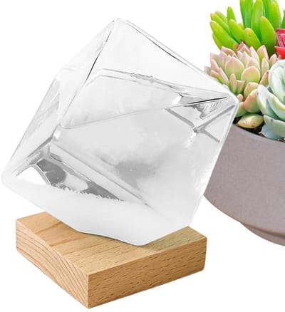 Weersvoorspeller Stormglas - Decoratieve barometer - Weer observatie - Kubusvormige structuur - 11 x 11 x 14 cm - Wit
