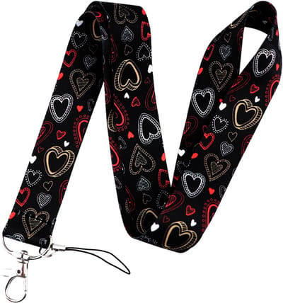 Travel Cords - Keycord Zwart Hartjes - stevig lanyard - sleutelhanger - sleutelkoord - met telefoonkoord - sleutels