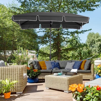 MEUNIQ stokparasol 198 x 130 x 245 cm knikbaar rechthoekig voor tuin balkon en strand, grijs met aluminium mast en vier steunpunten