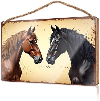 Hangend Deur Bord - Paarden Decoratie - Huis Versieren - Duurzaam Houtmateriaal - 15 x 28 cm - Multicolor
