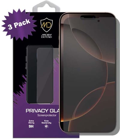 3-Pack MobyDefend Screenprotectors - Geschikt voor iPhone 16 Pro Max - HD Privacy Glass Screensavers