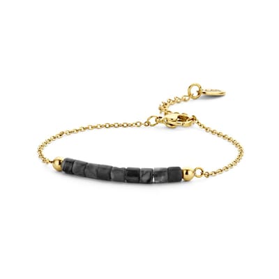CO88 Collection Serenity 8CB-90382 Stalen Armband met Beads - Agaat 3,8 cm - Lengte 16,5 + 3 cm - Goudkleurig / Zwart