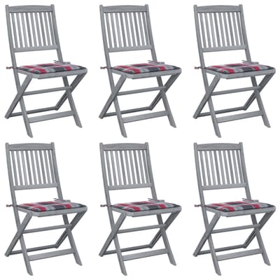vidaXL - Opklapbare - stoelen - (6 - stuks) - met - kussens, - gemaakt - van - massief - acaciahout