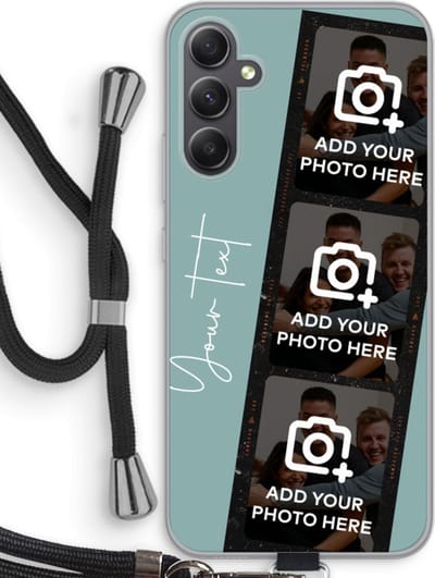 Gepersonaliseerd - Case Company® - Hoesje met koord geschikt voor Samsung Galaxy A34 hoesje met Koord - Filmrol N°1 - Telefoonhoesje met Zwart Koord - Bescherming aan alle Kanten en Over de Schermrand