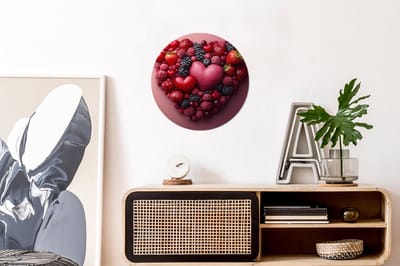 WallCircle - Wandcirkel - Muurcirkel - Fruit - Hartjes - Aardbeien - Frambozen - Bosbessen - Aluminium - Dibond - 30x30 cm - Binnen en Buiten