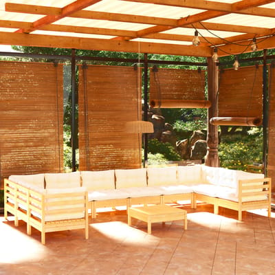 vidaXL - 11-delige - Loungeset - met - crèmekleurige - kussens - grenenhout