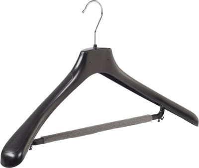 De Kledinghanger Gigant - Mantelhanger - Kostuumhanger - Jassenhanger - Volwassenen - HZ50 - 50 Stuks - Kunststof - Zwart - Gebogen Model - Schouderverbreding 4,8 cm - Broeklat met Schuim - 50 cm - Kledinghanger - Kleerhanger - HZ-Serie