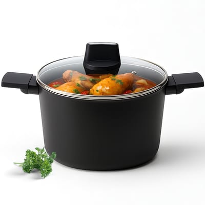 Lomera Braadpan met Deksel - Aluminium Braadpan - Non-Stick Binnenkant - Soft Touch Handgreep - 24 CM Diameter - Glazen Deksel Inbegrepen - Geschikt voor Inductie - Vaatwasserbestendig - PFOA Vrij - Keramische Coating