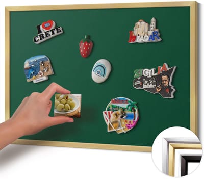 Wallfluent - Groente Magneetbord Met Effen Achtergrond - 60 cm x 40 cm - Magneetbord met Gouden Frame - Donkergroene kleur - Magnetisch Bord Muurbevestiging - Magnetisch Wandbord - Memobord voor Keuken