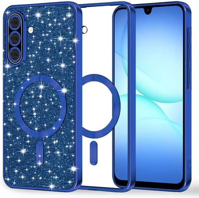 MagSafe-hoesje voor Samsung Galaxy A18 5G A186 / A18 4G A185 / F17 / M17 / A17 4G A175, Techsuit, Luxury Glitter, Donkerblauw