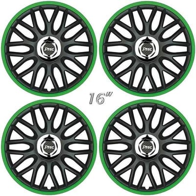 Wieldoppen ORDEN-BGR 16 inch satijn-zwart/groene rand (set a 4 stuks in doos)