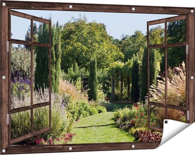 Gards Tuinposter Doorkijk Tuin - 120x80 cm - Tuindoek - Tuindecoratie - Wanddecoratie buiten - Tuinschilderij