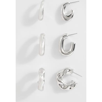 boohoo Dames Zilveren chunky hoepeloorbellen multipack