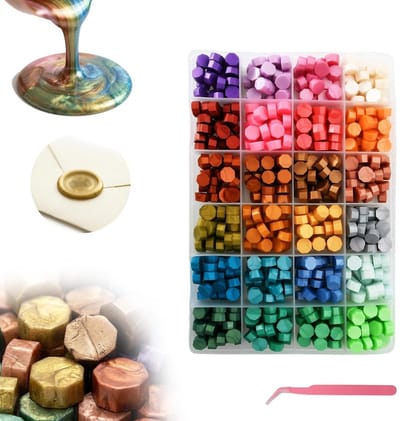 Set van 600 Wasbolletjes met Transparante Deksel en Pincet, 24 Kleuren voor Verzegelen van Uitnodigingen, Enveloppen en Cadeauverpakking, Perfect voor DIY Projecten