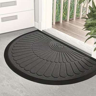 50x80cm Rubberen Deurmat - Buiten- en Binnendeurmat - Halfronde Duurzame Rubberen Antislip Deurmat voor Binnen- en Buiteningang - Vuilvanger Welkomstmat voor Modderige Poten en Schoenen - Zwart