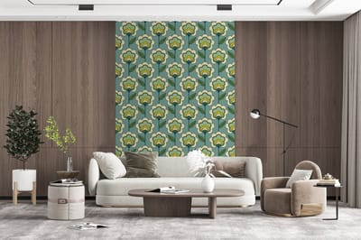 Behang - Fotobehang Retro - Design - Jaren 70 - Bloem - Breedte 200 cm x hoogte 300 cm