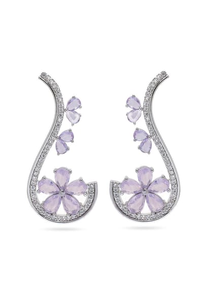 AVANT-GARDE PARIS Blooming purple Earrings - statement earrings 1.8cm x 4.0cm - 1 stuk - rhodium plated met kristallen accenten