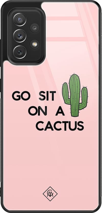 Casimoda® hoesje - Geschikt voor Samsung Galaxy A52 5G - Go Sit On A Cactus - Luxe Hard Case Zwart - Backcover telefoonhoesje - Roze