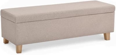 Opbergpoef - Voetenbank - Ruimte Organiseren - Massief Houten Poten - 60x40x42cm - Gebroken Wit