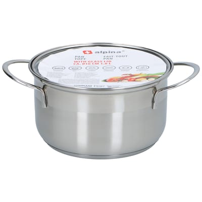 Alpina Pan met Glazen Deksel - Ø 16 cm - Alle Warmtebronnen - Ook Inductie