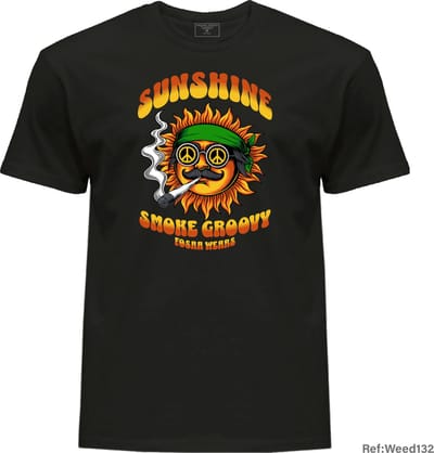 T-shirt for weed lover Cannabis Sun with face smoking weed Trendy T-Shirts 100%Cotton Fashion