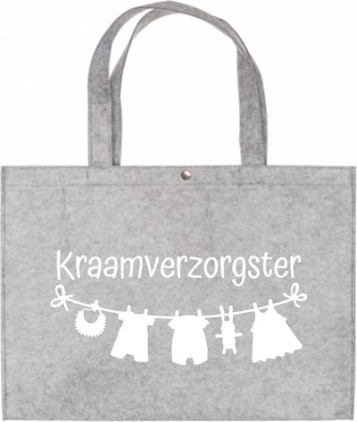 Vilten Tas Voor Kraamverzorgster - Licht Grijze Vilten Tas A3 - Cadeautje Voor De Kraamverzorger - Cadeautje Kraamverzorgster - Shopper Van Vilt - Licht Grijze Vilten Tas Met Hengsels A3 Formaat
