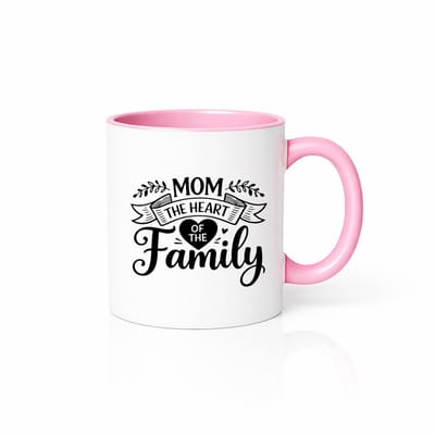 Mom The Heart Of The Family – Liefdevolle Mok met Roze Accent – Mooi Moederdag Geschenk