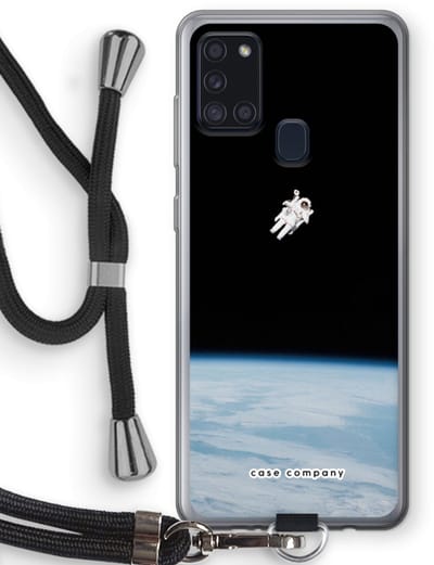 Case Company® - Hoesje met koord geschikt voor Samsung Galaxy A21s hoesje met Koord - Alone in Space - Telefoonhoesje met Zwart Koord - Bescherming aan alle Kanten en Over de Schermrand