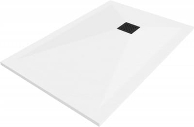Mexen Stone+ rechthoekige composiet douchebak 80 x 70 , wit, zwarte afdekking - 44107080-B