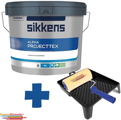 Sikkens Alpha Projecttex Wit 2.5L + GRATIS KwastenDiscounter Verfroller Set – Perfecte Dekking, Direct Klaar voor Gebruik!