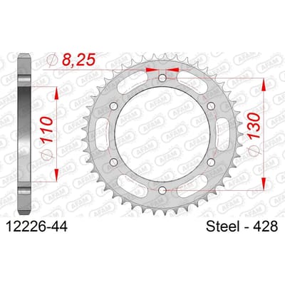Stalen tandwiel Afam 428 44 dents