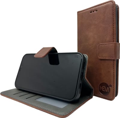 HEM Stylish Book Case (geschikt voor 14/15) iPhone 15 hoesje met 3 pasjesuitsnedes + fotovakje - Portemonneehoesje - iPhone 14 hoesje met pasjeshouder - Bruin