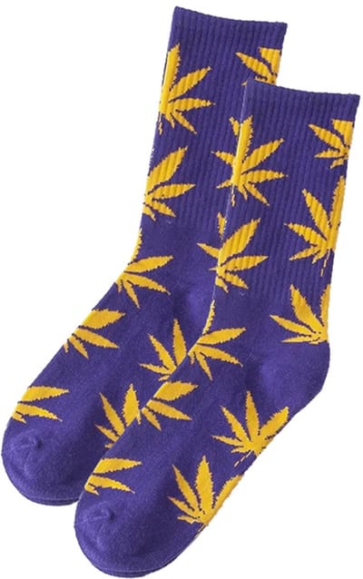 CHPN - Paarse Wiet sokken - Weed socks - Cadeau - Sokken - Paars/Geel - Unisex - One size - 36-46 - Paarse sokken