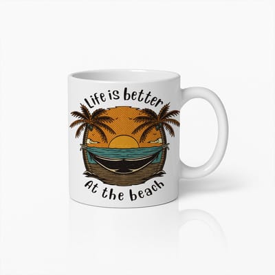 Life Is Better At The Beach Keramische Koffiemok - Tropische Palmboom Zonsondergang Ontspanningsbeker
