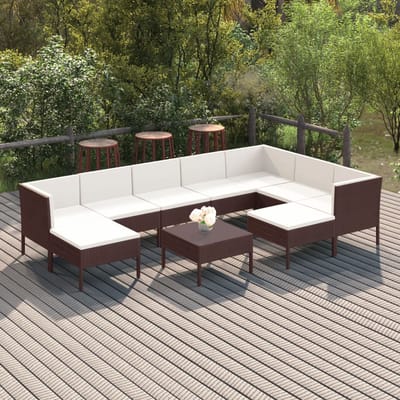 vidaXL - 10-delige - Loungeset - met - kussens - poly - rattan - bruin