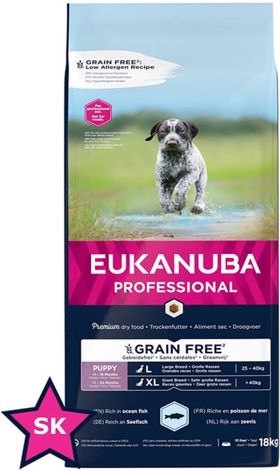 EUKANUBA Graanvrij ** hondenvoer voor puppy’s van grote rassen 18kg