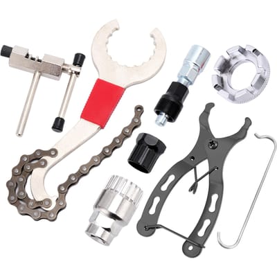 Kit d'outils de réparation de vélo, clé de démontage de Cassette, disjoncteur de chaîne, extracteur de manivelle, extracteur de rayons, 7 pièces 7pcs set multicolore