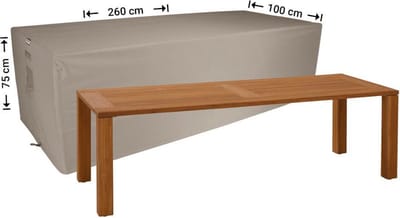 Raffles Covers Beschermhoes tuintafel - 260 x 100 H: 75 cm - RT260 - Waterdicht - Ademend - UV-bestendig - Elastisch rijgkoord - Beschermhoes tuinmeubelen