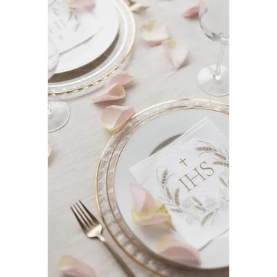 PartyDeco - Servetten - IHS Goud - 16,5 x 16,5 cm (12 stuks) - communie versiering - communie