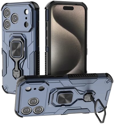 MobyDefend Hoesje - Geschikt voor iPhone 17 Pro - Dubbelgelaagde Pantsercase Met Standaard - Blauw