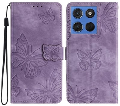 Coverup Hoesje - Geschikt voor Motorola Moto G67 / G77 / G87 Hoesje - Coverup Vlinders Book Case - Paars