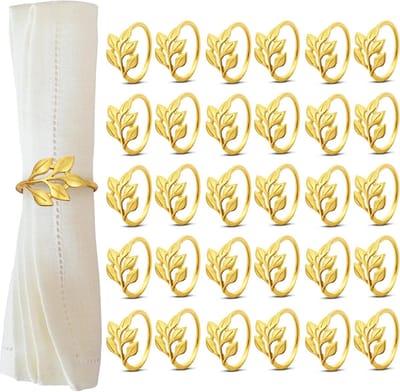 Servetringen Goud - Metalen Servetringen - Feestelijke Tafeldecoratie - Elegant Blad Design - 43 x 43 cm - Goudkleurig